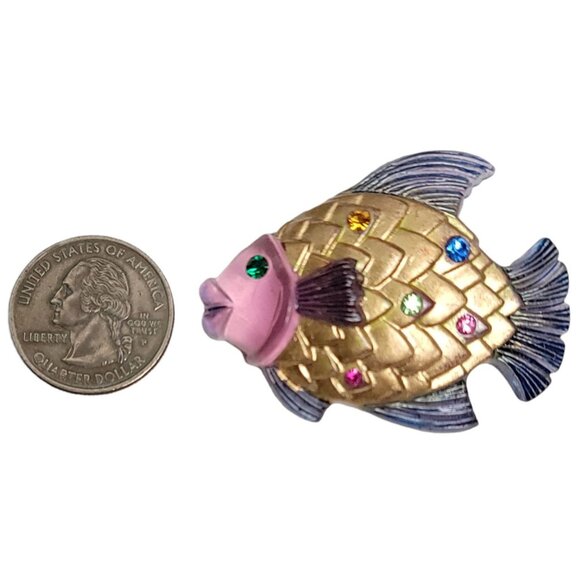 Art Pink Book Piece Lucite Plastic Multi-Color Rhinestone Fish Brooch - Picture 4 of 6